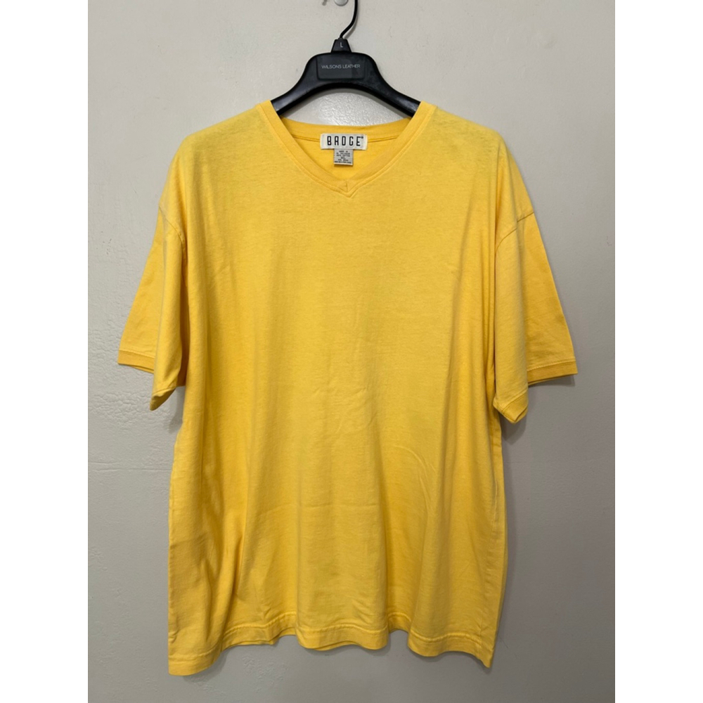VTG Badge Shirt Mens XL‎ Short Sleeve V Neck Blue T-Shirt 100% Cotton 90s Y2K